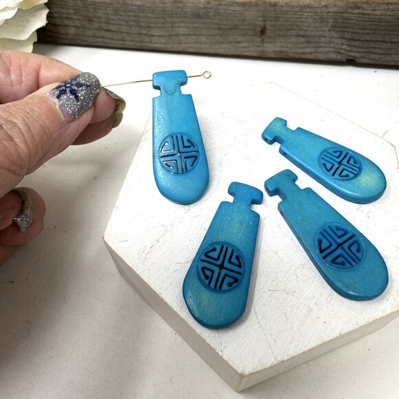 Bone Beads Pendants Turquoise Asian Cut Out Design 4 PC  42 x 17 mm - Picture 5 of 5
